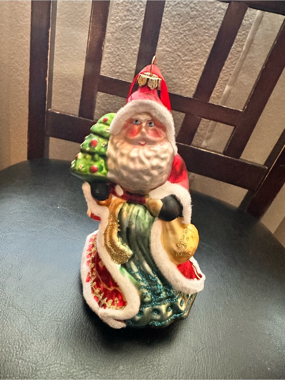 Vintage Glass Blown Santa Ornament 6”